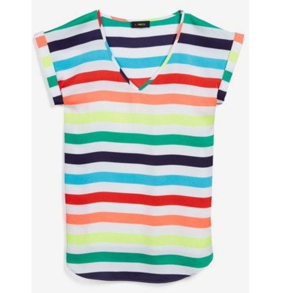 Express Rainbow Striped V- Neck Gramercy Tee Size M - Picture 2 of 6